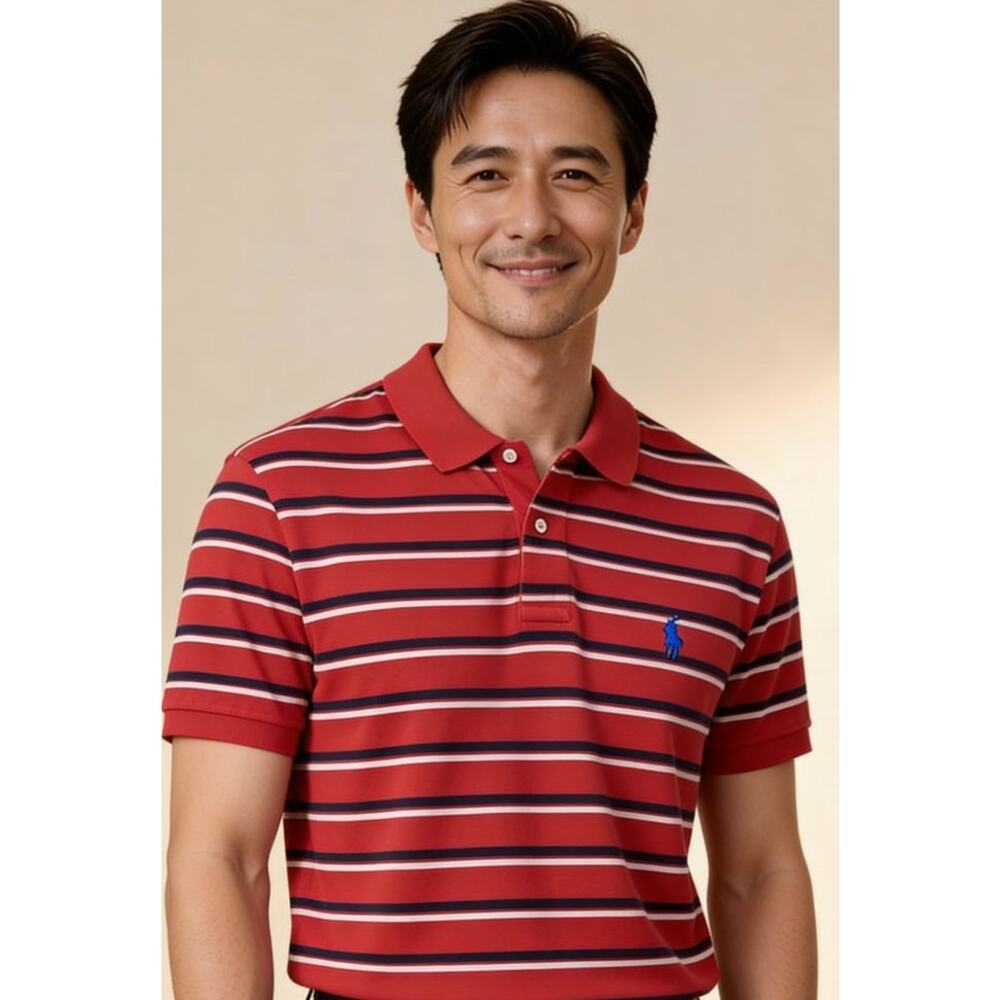Polo Ralph Lauren Men’s XL Red Striped Polo Shirt Blue Pony Classic Fit